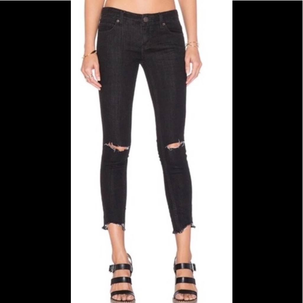 Free People Mid Rise Skinny Destroyed Ankle Jean